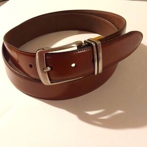 Boconi Mens Brown Cognac Premium leather Reverse Belt Silver Buckle Luxury 42